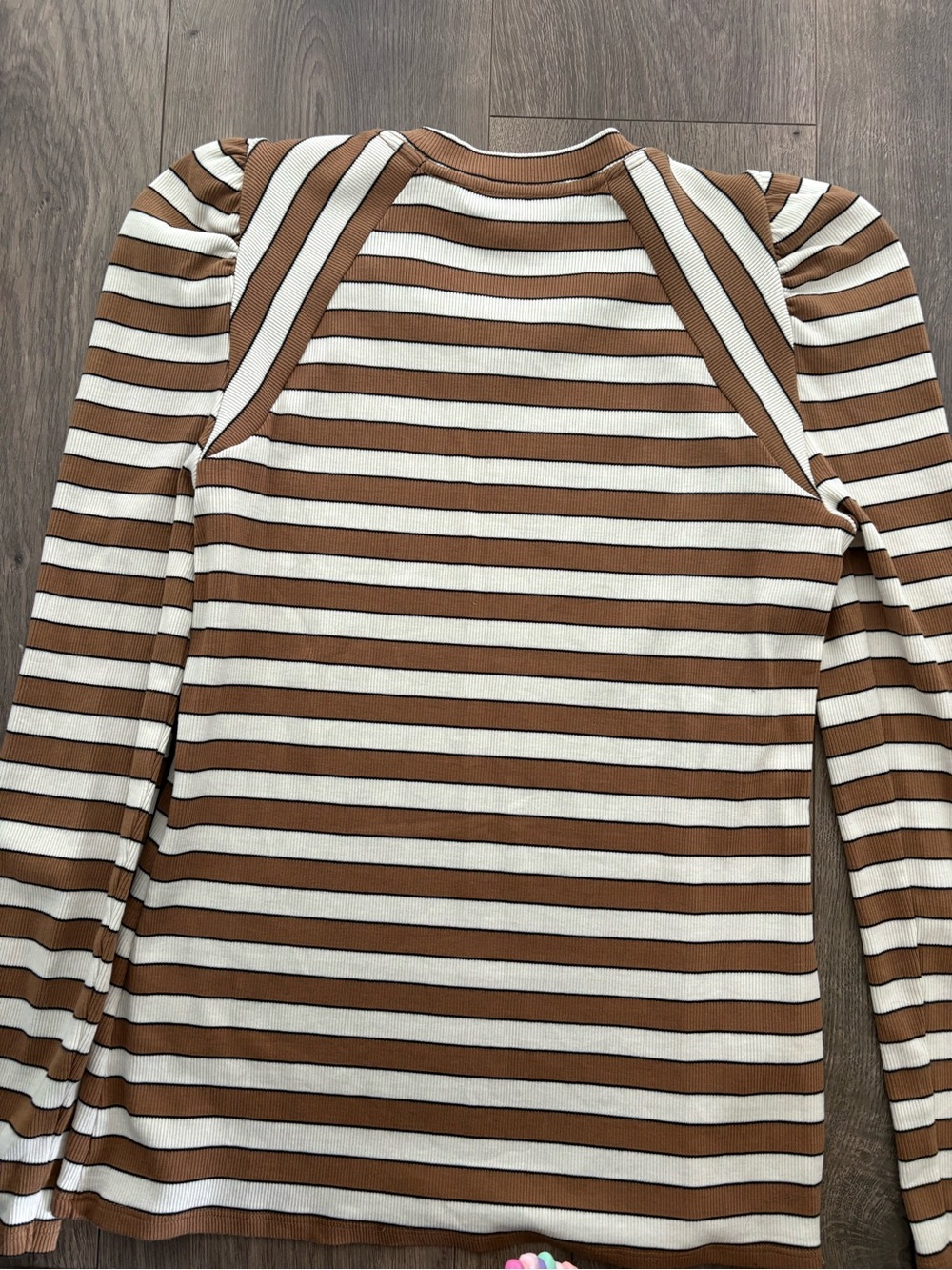 Veronica Beard Brown & Cream Striped Puff-Sleeve Long Sleeve Top - Picture 2 of 5